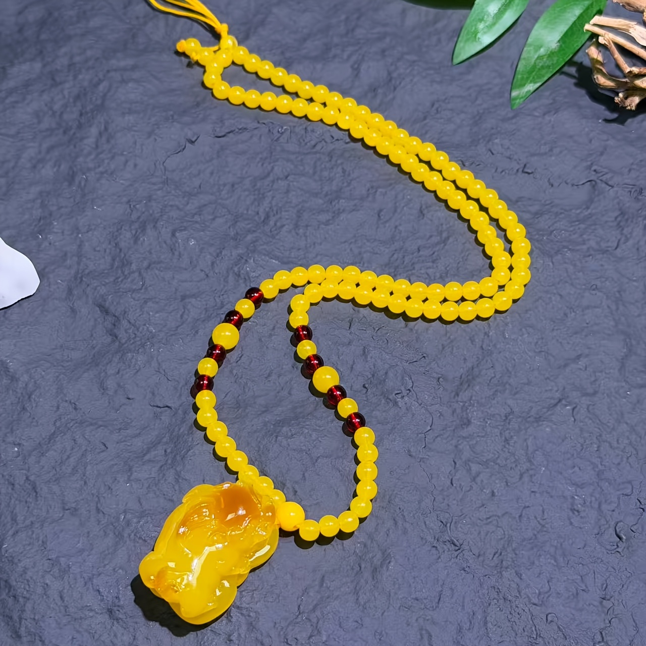 Natural Beeswax Pixiu Pendant Necklace, Unisex Style